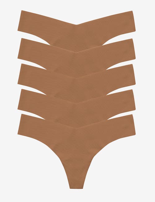 Commando Classic Solid Thong 5-pack In Mocha