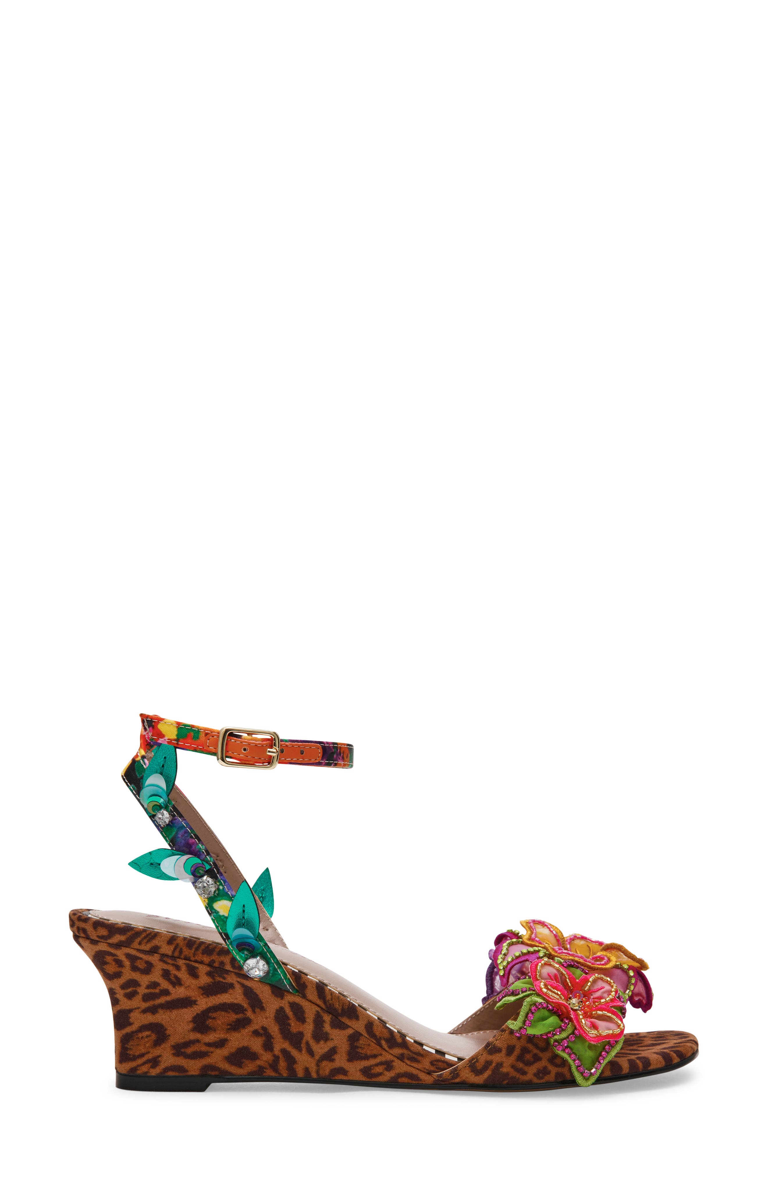 Betsey Johnson Spenser Ankle Strap Wedge Sandal, Alternate, color, Leopard Multi