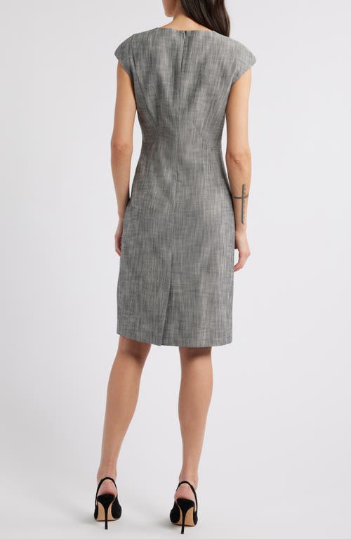 Hugo Boss Cap Sleeve Wool Sheath Dress In Monochrome Sharkskin