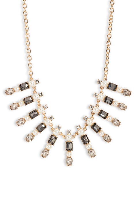 Crystal & Faux Pearl Frontal Necklace