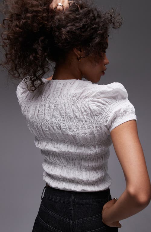 Topshop Bubble Texture Shirred Crop Top In White