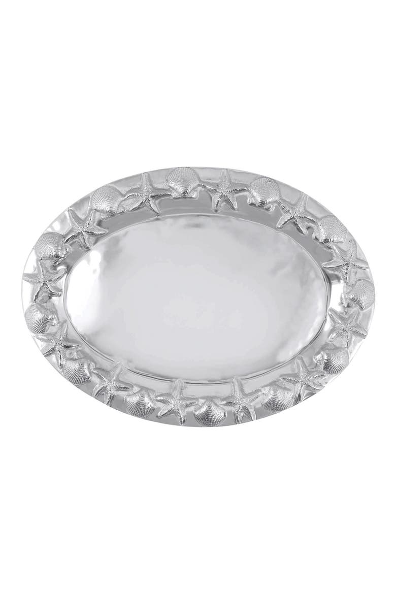 Seashell Border Oval Platter, Main, color, SILVER