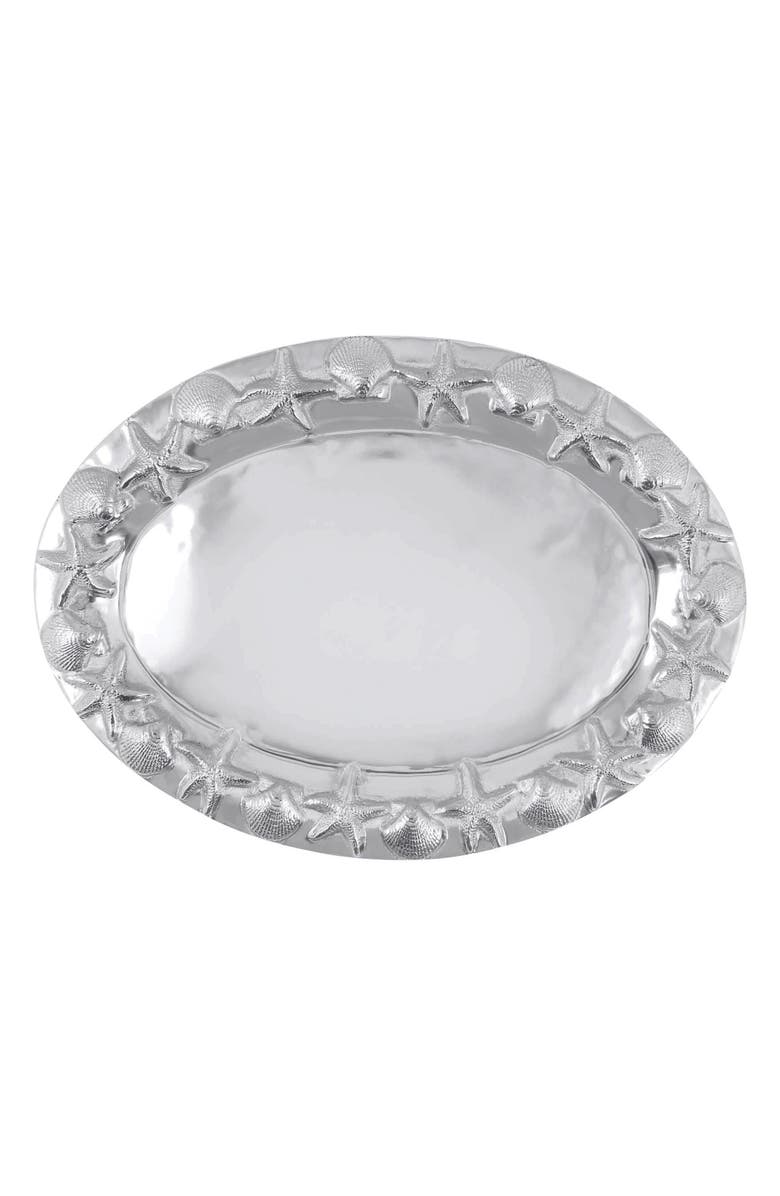 Mariposa Seashell Border Oval Platter, Main, color, Silver