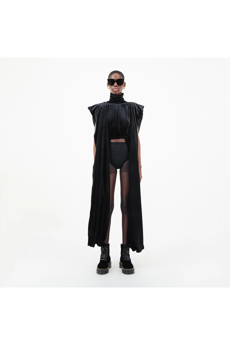 Velvet Agbada Sleeves Crop Top, Alternate, color, Black