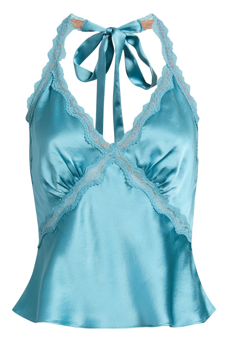 Monica Lace Trim Silk Halter Top, Main, color, SIREN