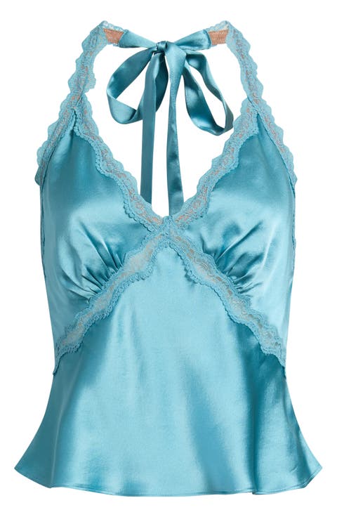 Monica Lace Trim Silk Halter Top