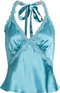 Reformation Monica Lace Trim Silk Halter Top