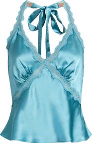 Reformation Monica Lace Trim Silk Halter Top