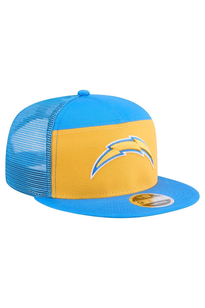 Men's New Era Gold/Powder Blue Los Angeles Chargers Outdoor Split Panel 9FIFTY Snapback Hat, Alternate, color, Gold