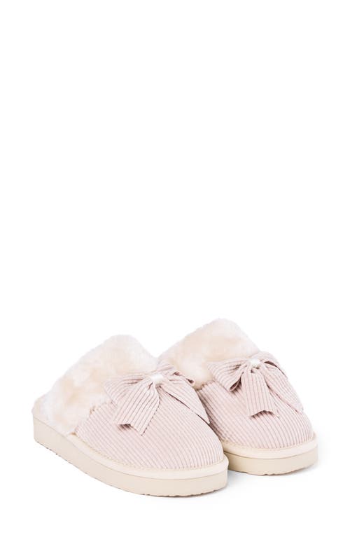 Minnetonka Bow Faux Fur Scuff Slipper In Pink