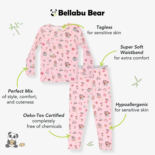 Bellabu Bear Kids' Candy Cane Lane Set Of 2 Piece Pajamas In Pink