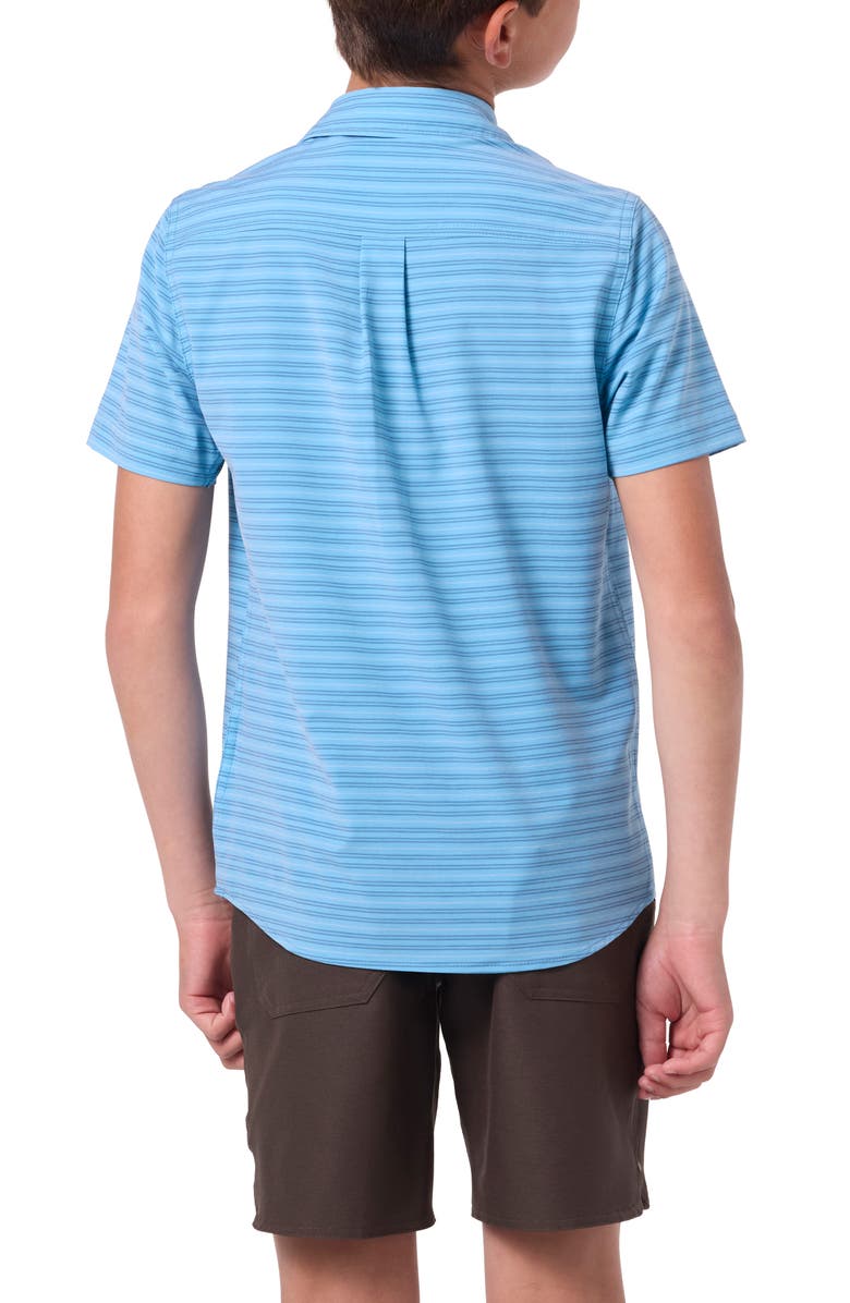 O'Neill Kids' TRVLR Traverse Stripe Short Sleeve Button-Up Shirt, Alternate, color, Blue Fade