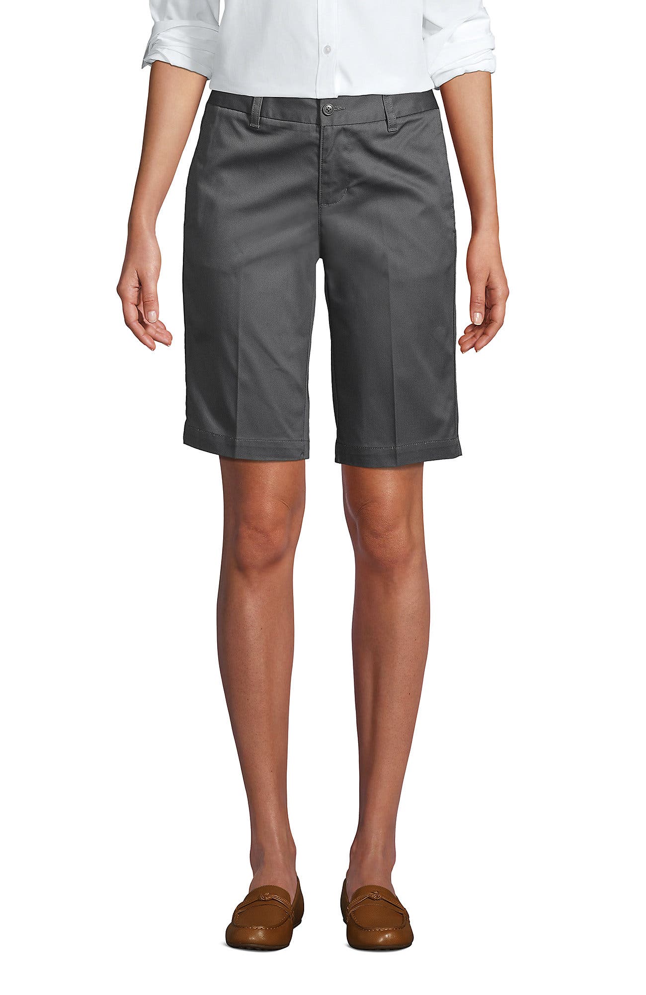 School Uniform Young  Plain Front Blend Chino Shorts - image 3
