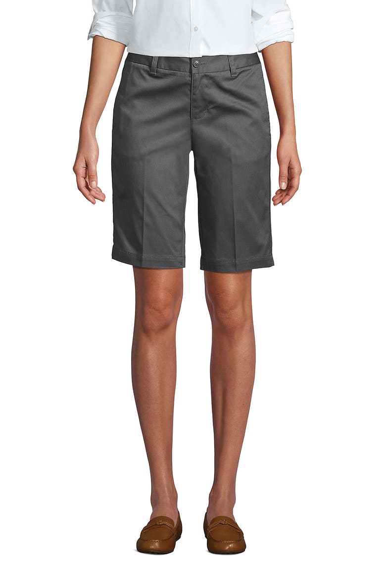 School Uniform Young  Plain Front Blend Chino Shorts, Main, color, Arctic Gray