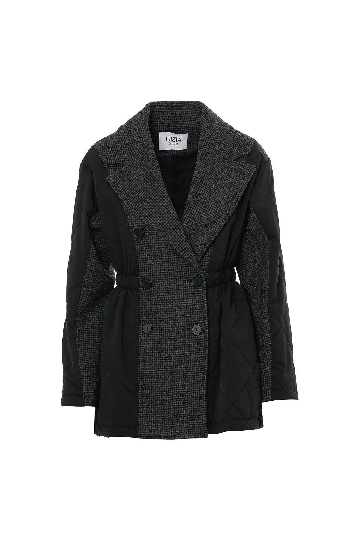 Cropped Waist-Elastic Double-Breasted Quilted Coat