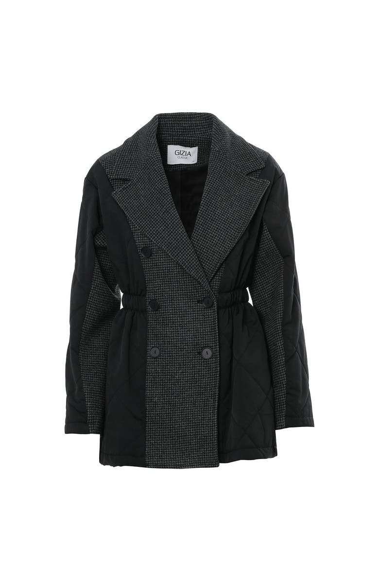 Gizia Waist Elastic Double-Breasted Zippered Quilted Gray Coat, Main, color, Grey