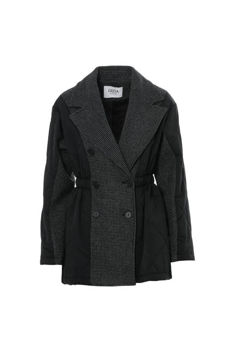 Waist Elastic Double-Breasted Zippered Quilted Gray Coat