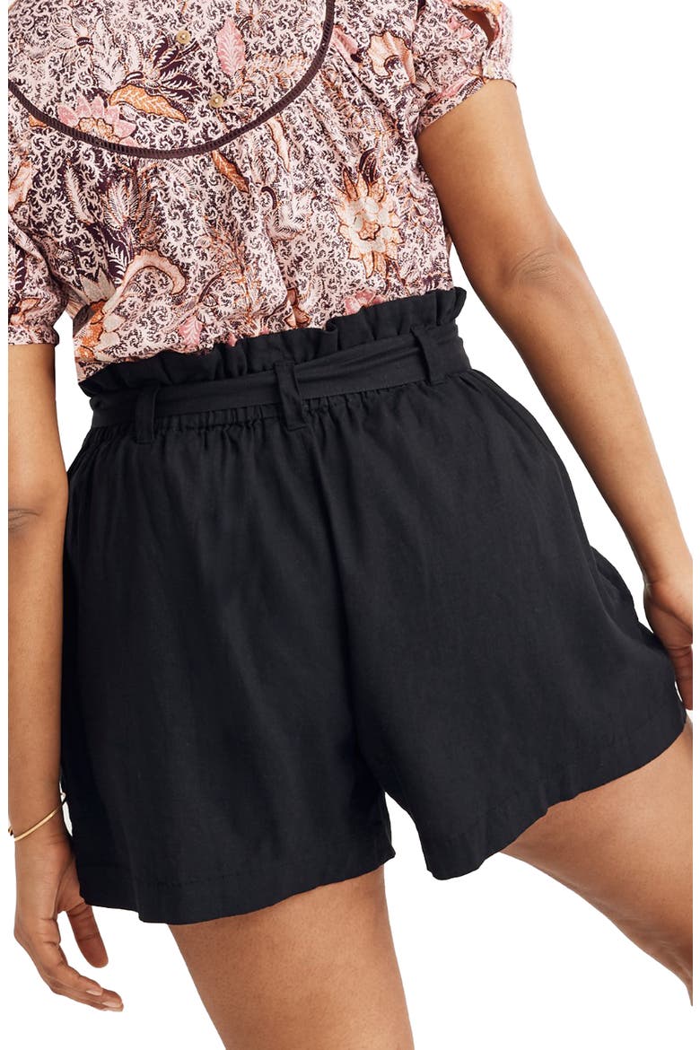 Linen Blend Paperbag Shorts, Alternate, color, TRUE BLACK