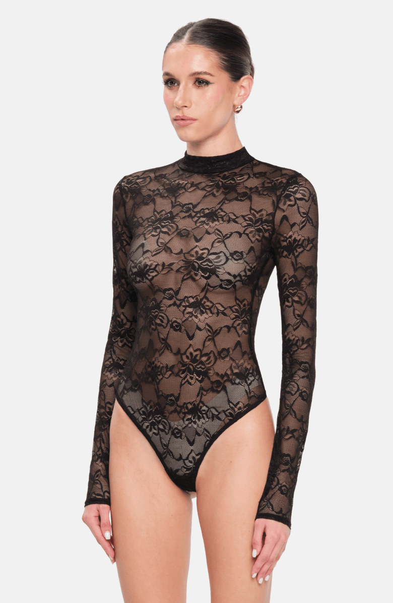 OW Collection LYDIA Lace Bodysuit, Alternate, color, Black