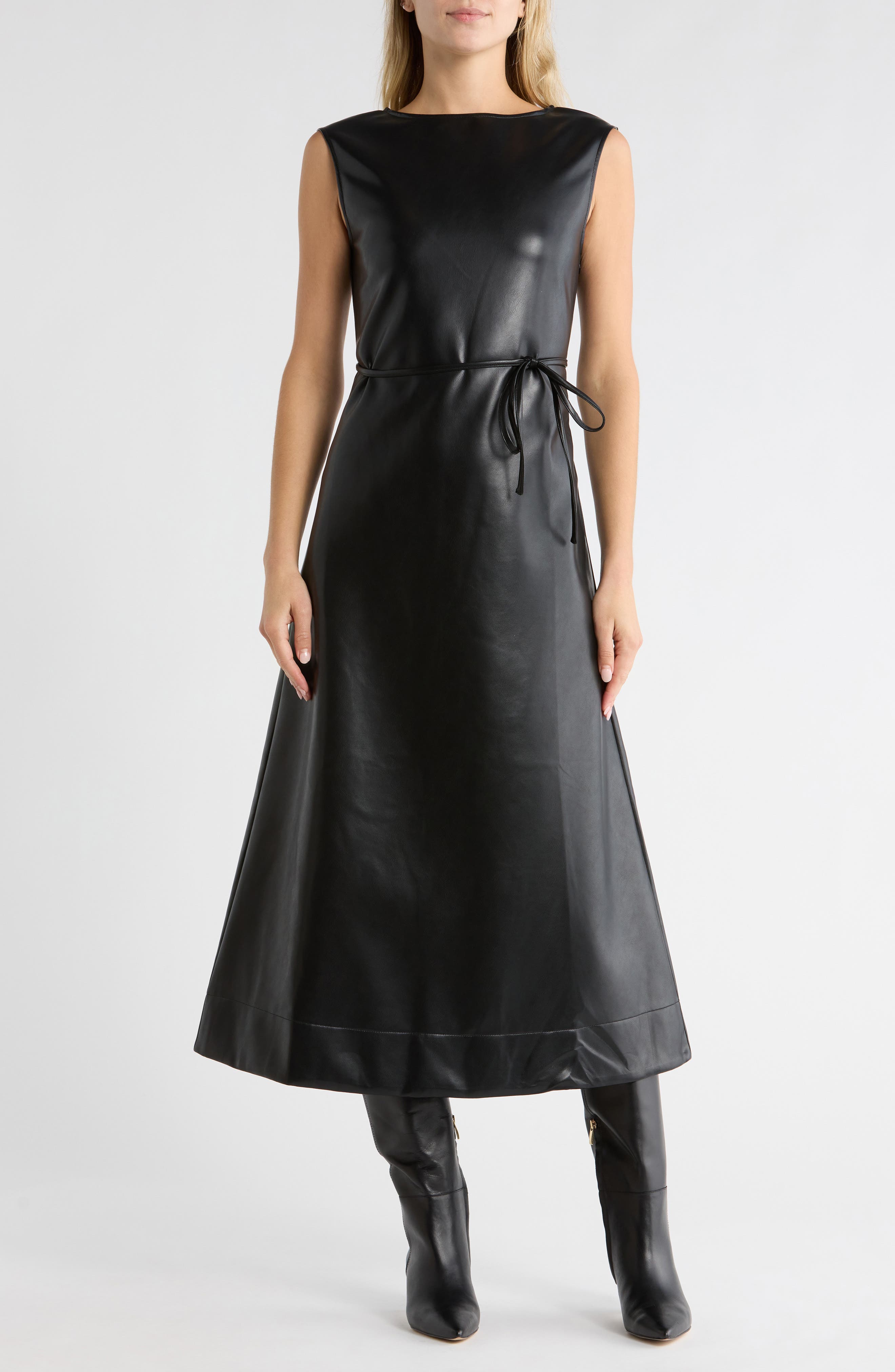 AREA STARS Orla Sleeveless Faux Leather A-Line Dress