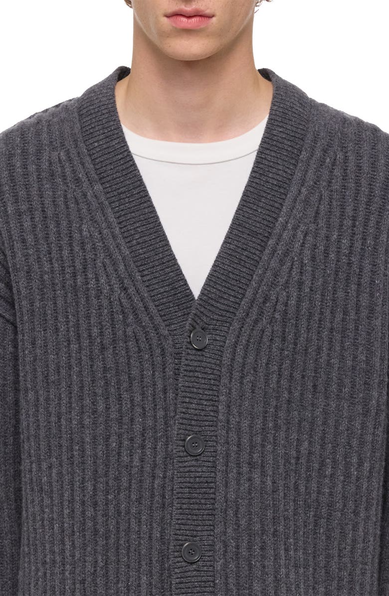Helmut Lang Zephir Oversize Ribbed Wool Blend Cardigan, Alternate, color, Charcoal
