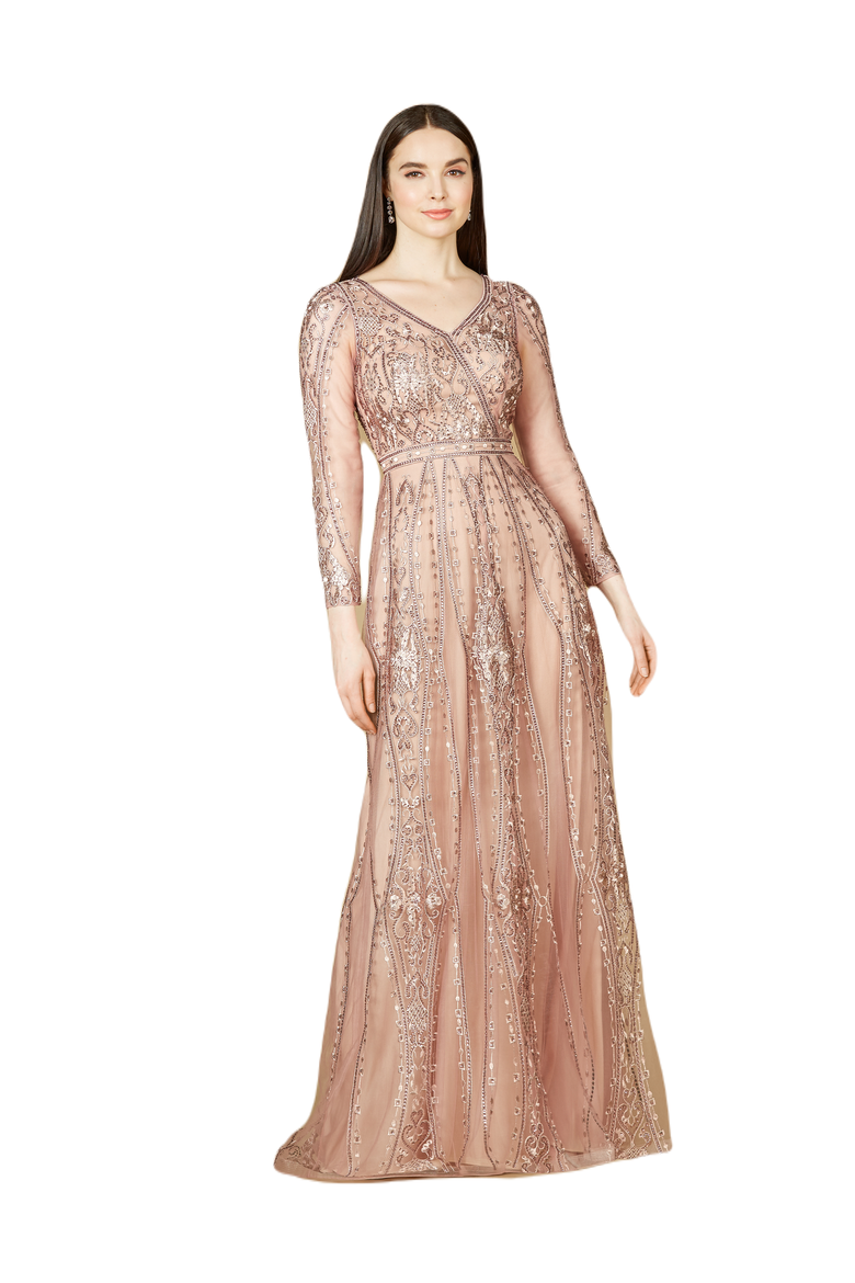 Long Illusion Sleeves, A-line Long Gown, Main, color, Mauve