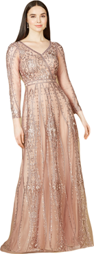 LARA New York Long Illusion Sleeves, A-line Long Gown
