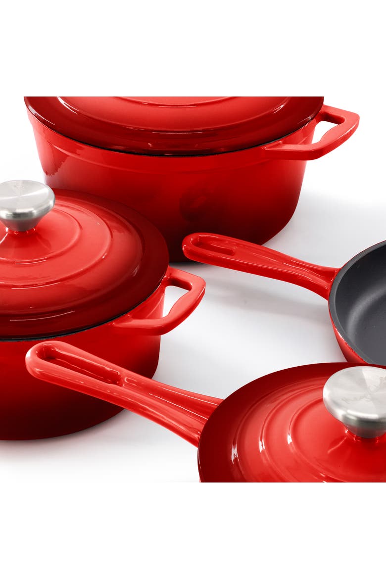 7 Piece Enameled Cast Iron Cookware Set, Alternate, color, Red