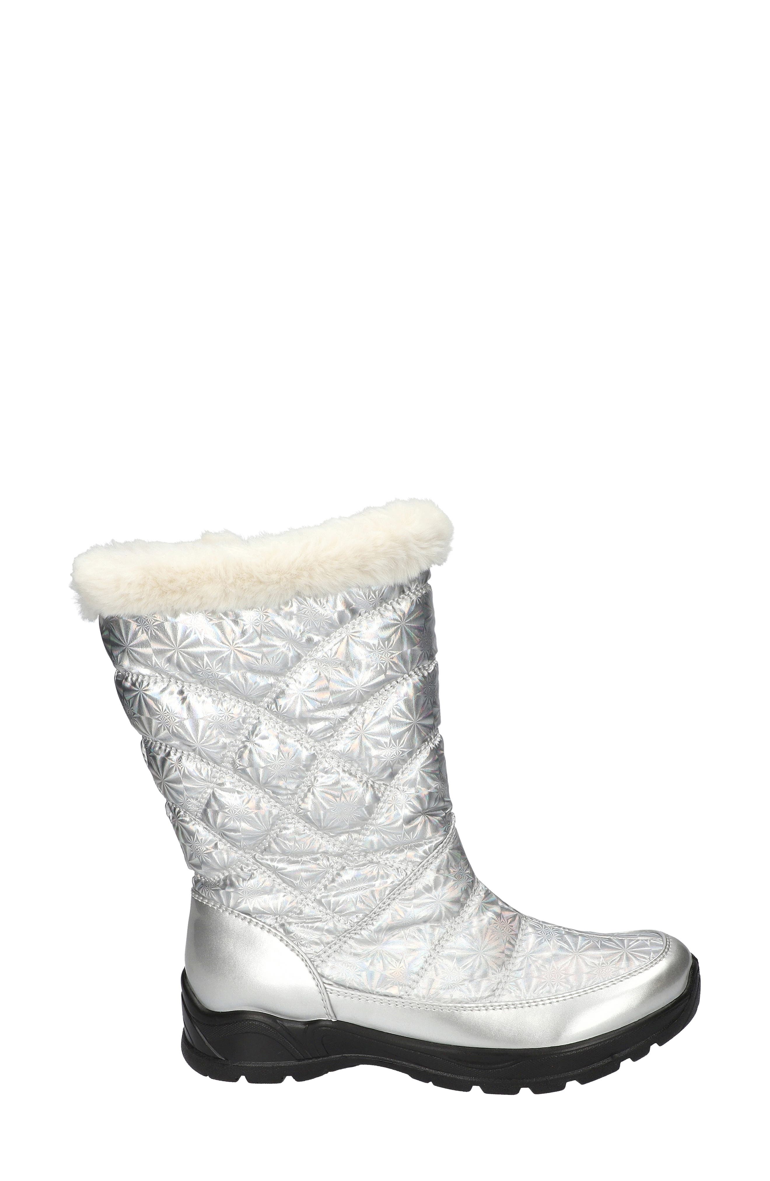 EASY STREET Cuddle Faux Fur Waterproof Boot, Alternate, color, Silver Patent- Nylon-Lined