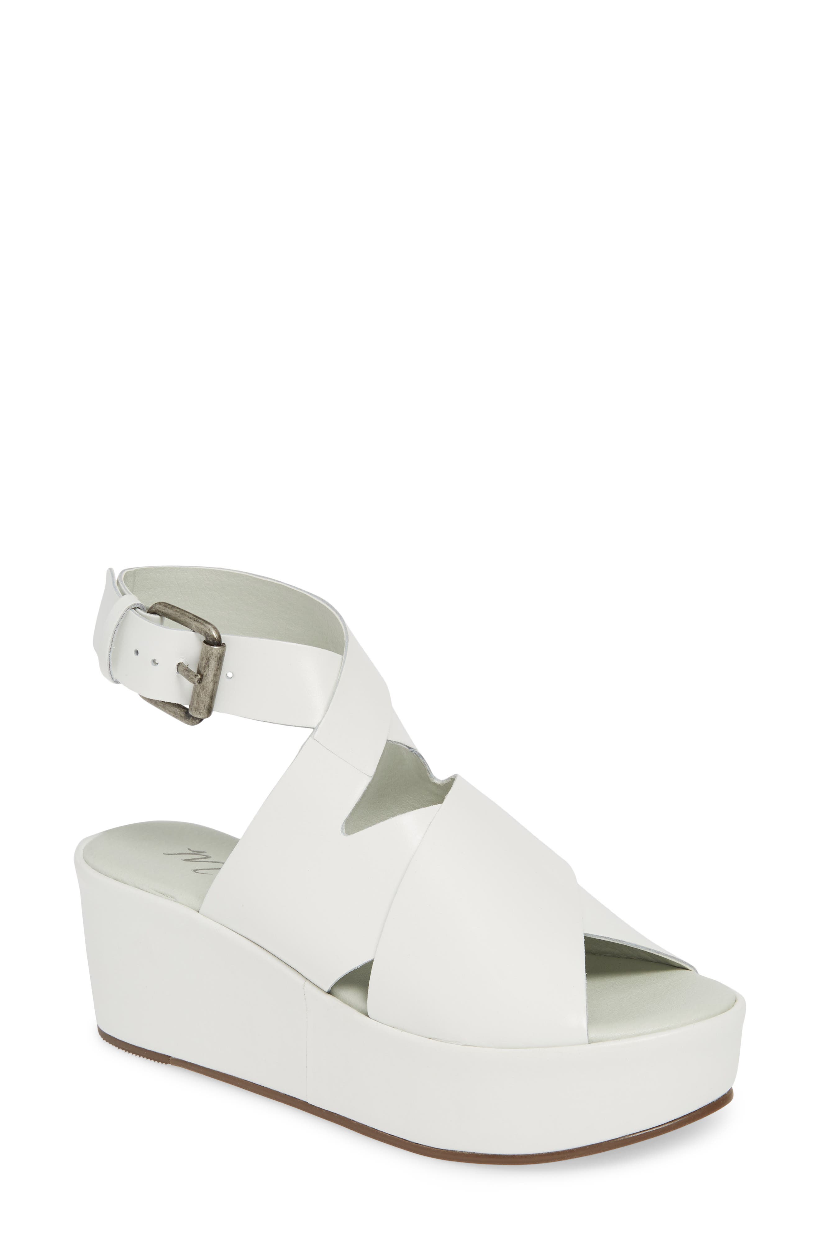 Runaway Wedge Sandal, Main, color, WHITE LEATHER
