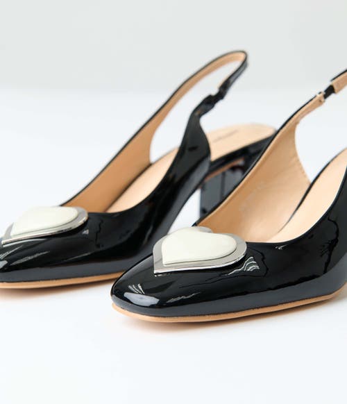 Unique Vintage Heart Leatherette Slingback Heels In Black