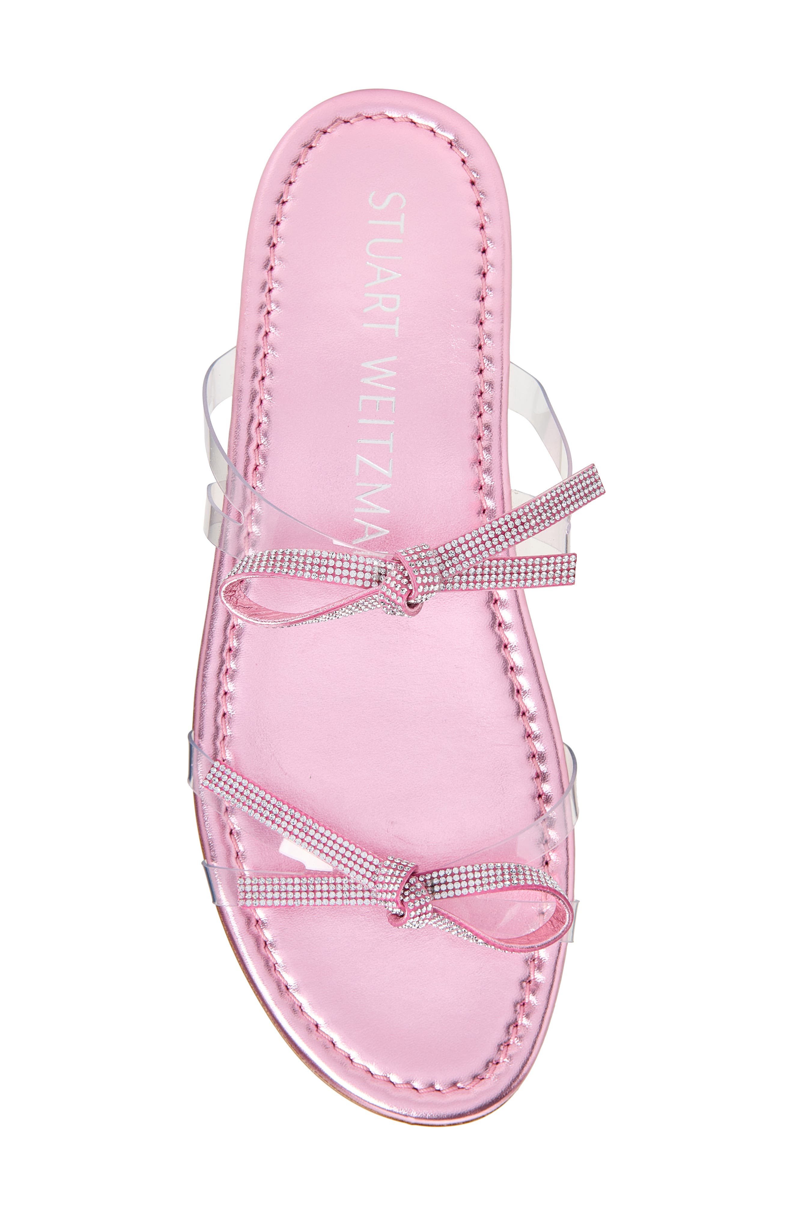 Stuart Weitzman Bow Slide Sandal, Alternate, color, Clear/ Cotton Candy