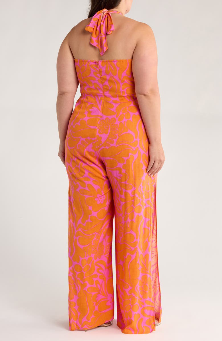 SUGARLIPS Kaci Floral Magic Moment Halter Jumpsuit, Alternate, color, Orange/ Fuchsia
