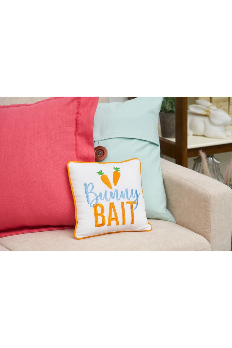 "Bunny Bait" Carrots Easter Cotton Blend Embroidered Mini Accent Pillow 10" x 10", Alternate, color, White