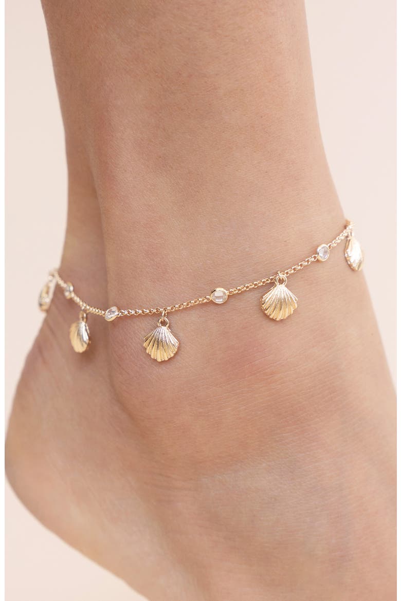 Scallop Shell Charm Anklet, Alternate, color, GOLD