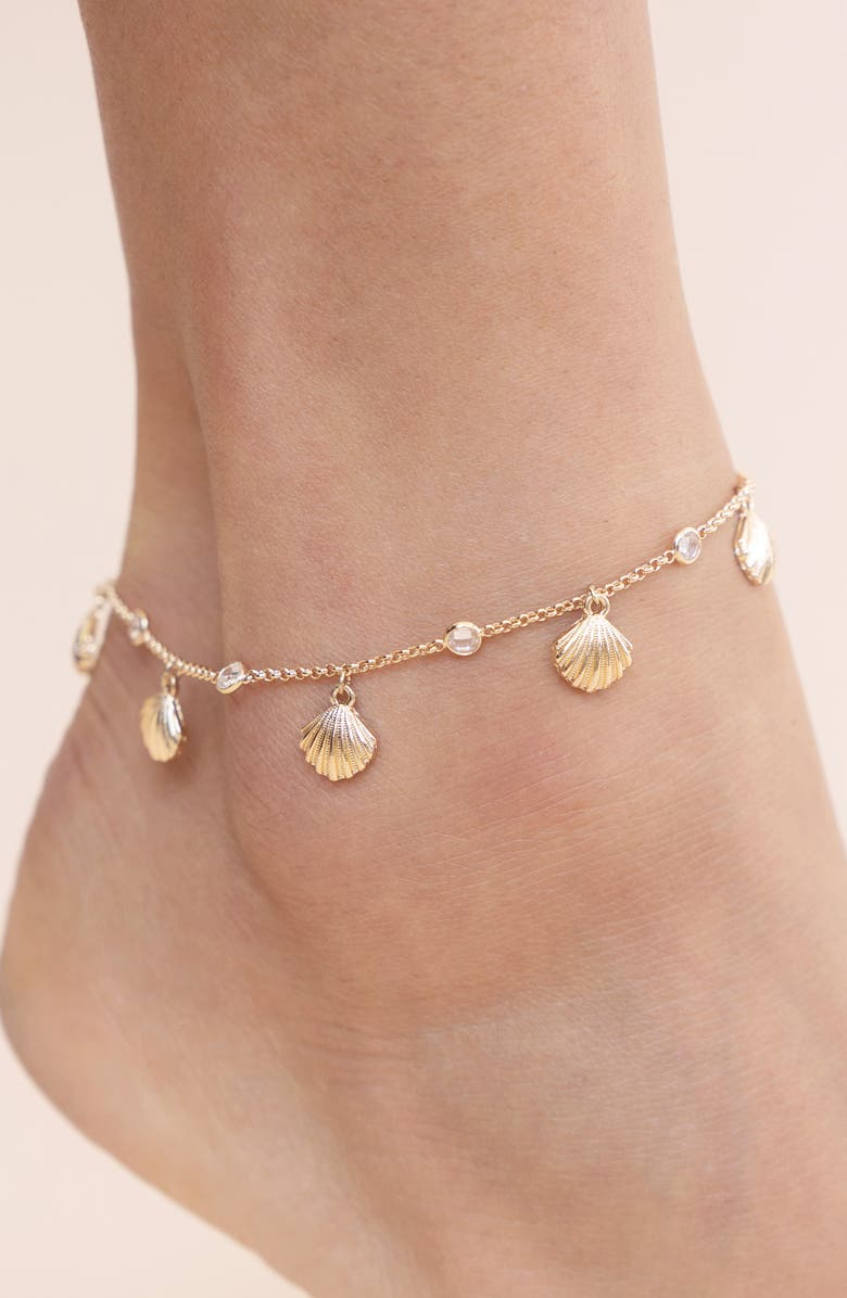 Ettika Scallop Shell Charm Anklet, Alternate, color, Gold