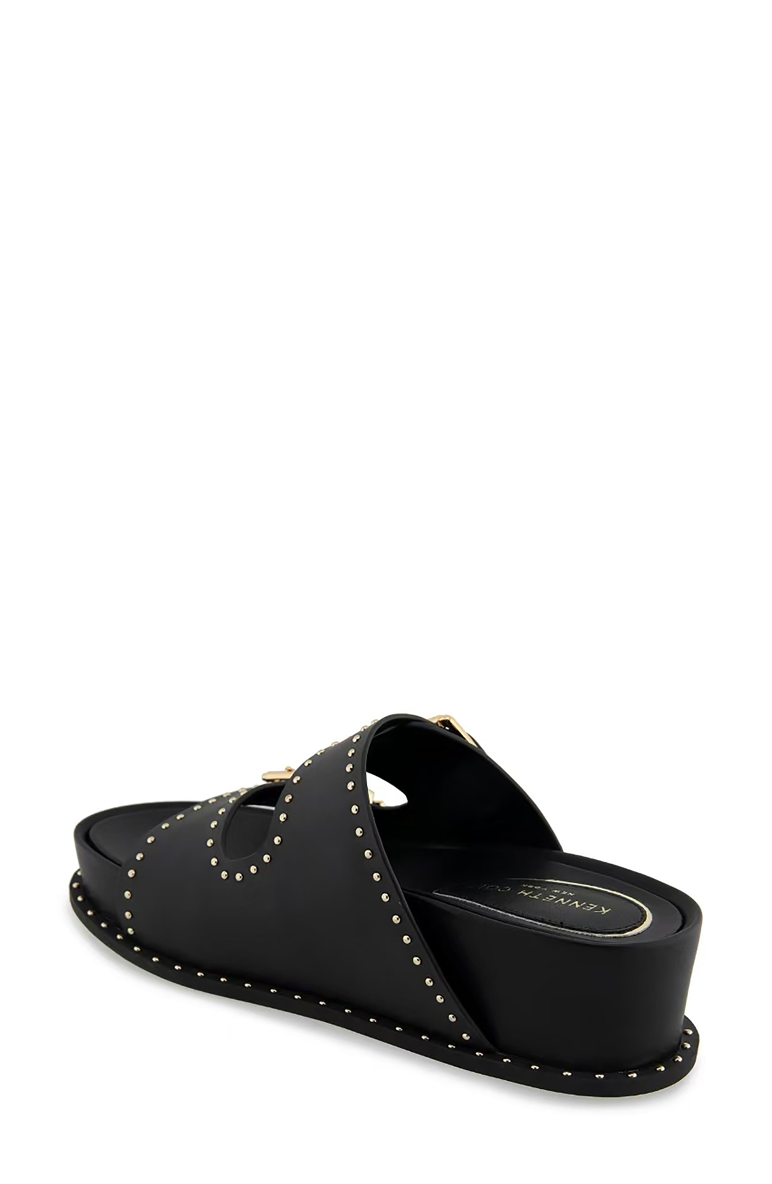 Kenneth Cole Gradie Wedge Sandal, Alternate, color, Black Leather