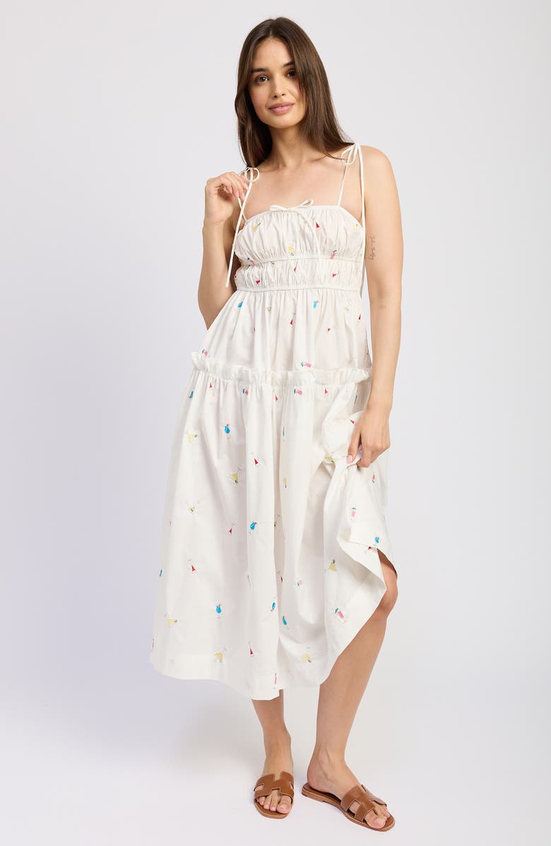 En Saison Nellie Embroidered Tiered Cotton Poplin Sundress, Alternate, color, White Pink Multi