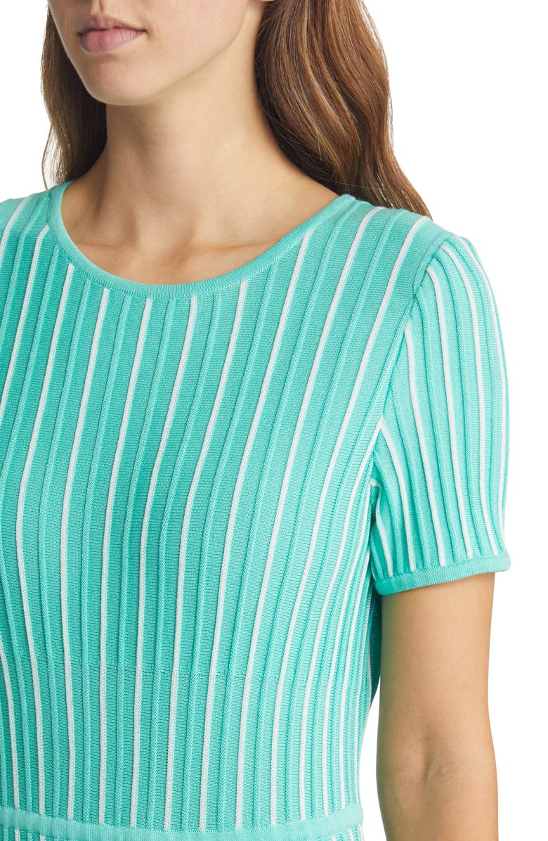 Ming Wang Stripe A-Line Midi Sweater Dress, Alternate, color, Seaspray/ White