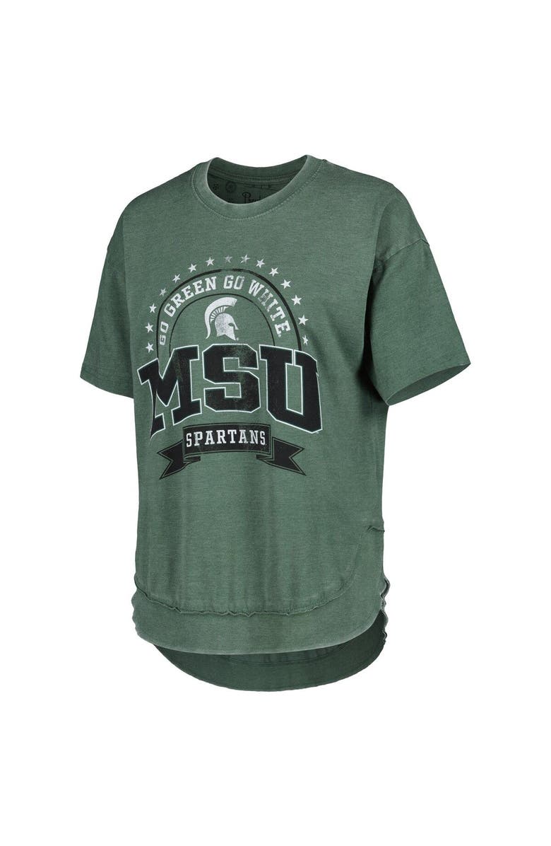 PRESSBOX Women's Pressbox Heather Green Michigan State Spartans Vintage Wash Poncho Captain T-Shirt, Alternate, color, 