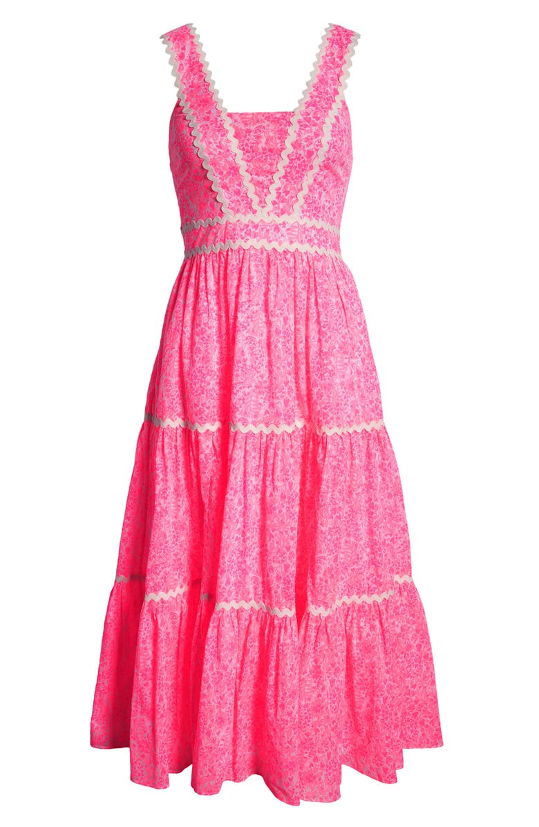 Lilly Pulitzer<sup>®</sup> Pollie Floral Rickrack Tiered Cotton Dress, Alternate, color, 