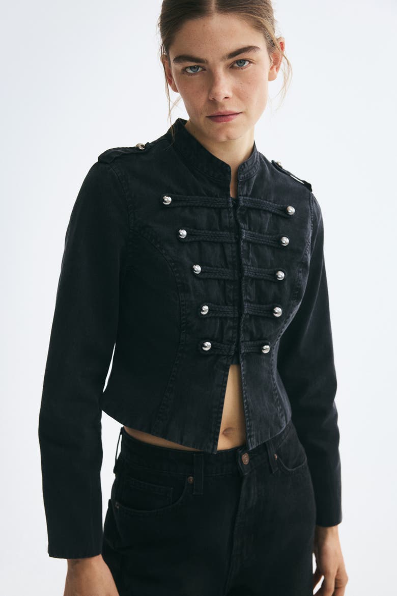 Button-detail Twill Jacket, Alternate, color, Black