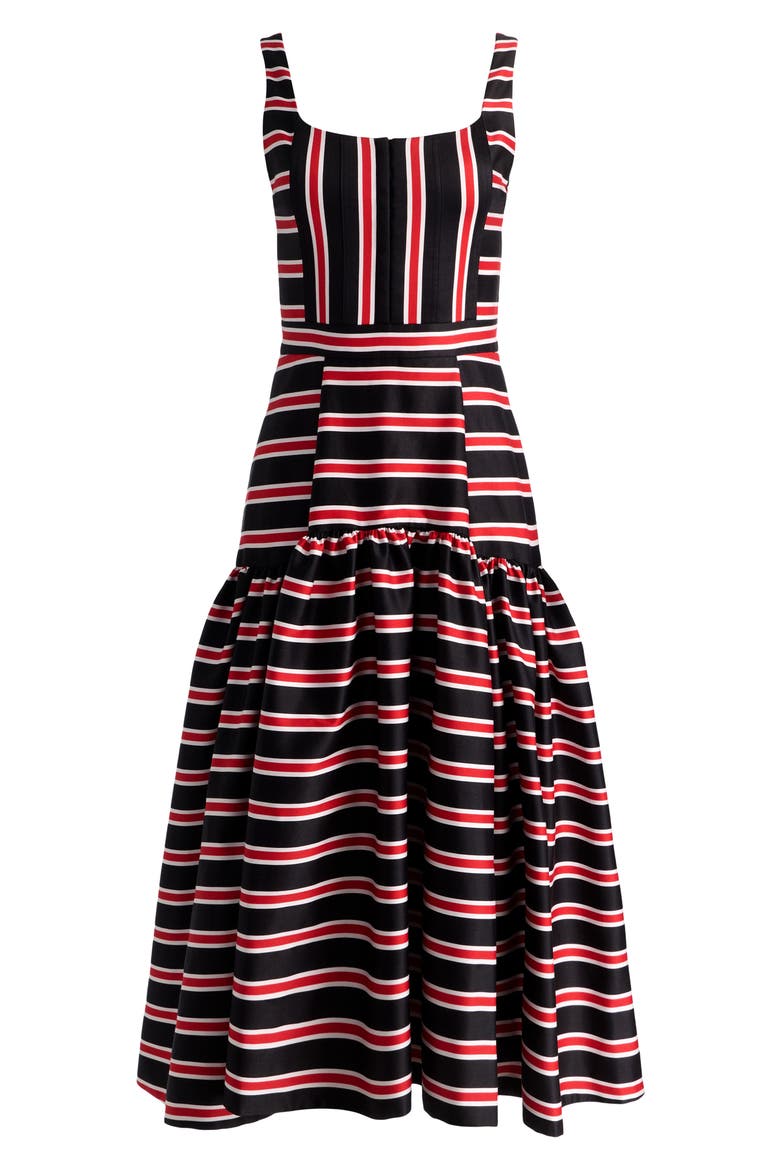Diana Directional Stripe Structured Cotton Blend Dress, Alternate, color, TEAKWOOD STRIPE LARGE BLACK
