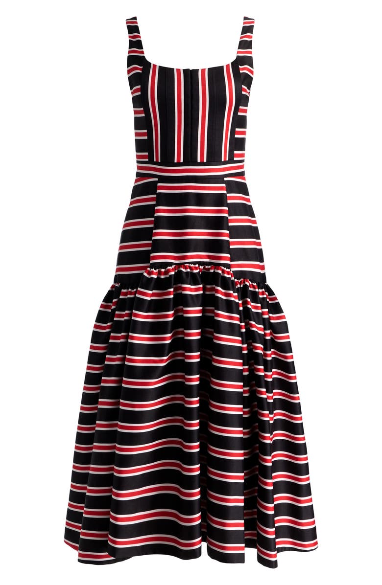 Alice + Olivia Diana Directional Stripe Structured Cotton Blend Dress, Alternate, color, Teakwood Stripe Large Black