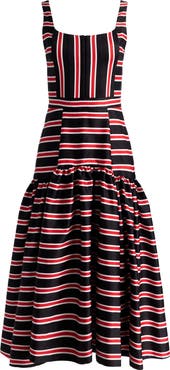 Alice + Olivia Diana Directional Stripe Structured Cotton Blend Dress