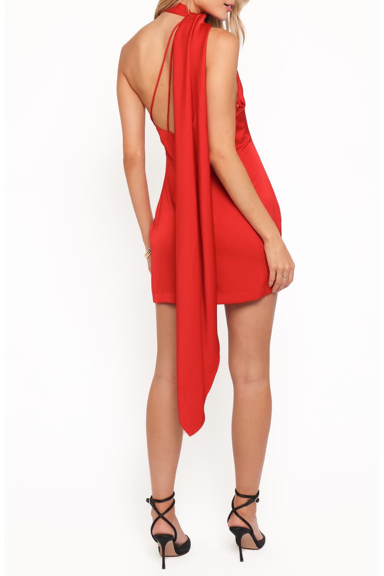 Erina One-Shoulder Scarf Tie Minidress, Alternate, color, RED