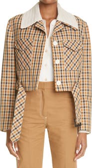 Wales Bonner Kalimba Plaid Crochet Collar Crop Jacket