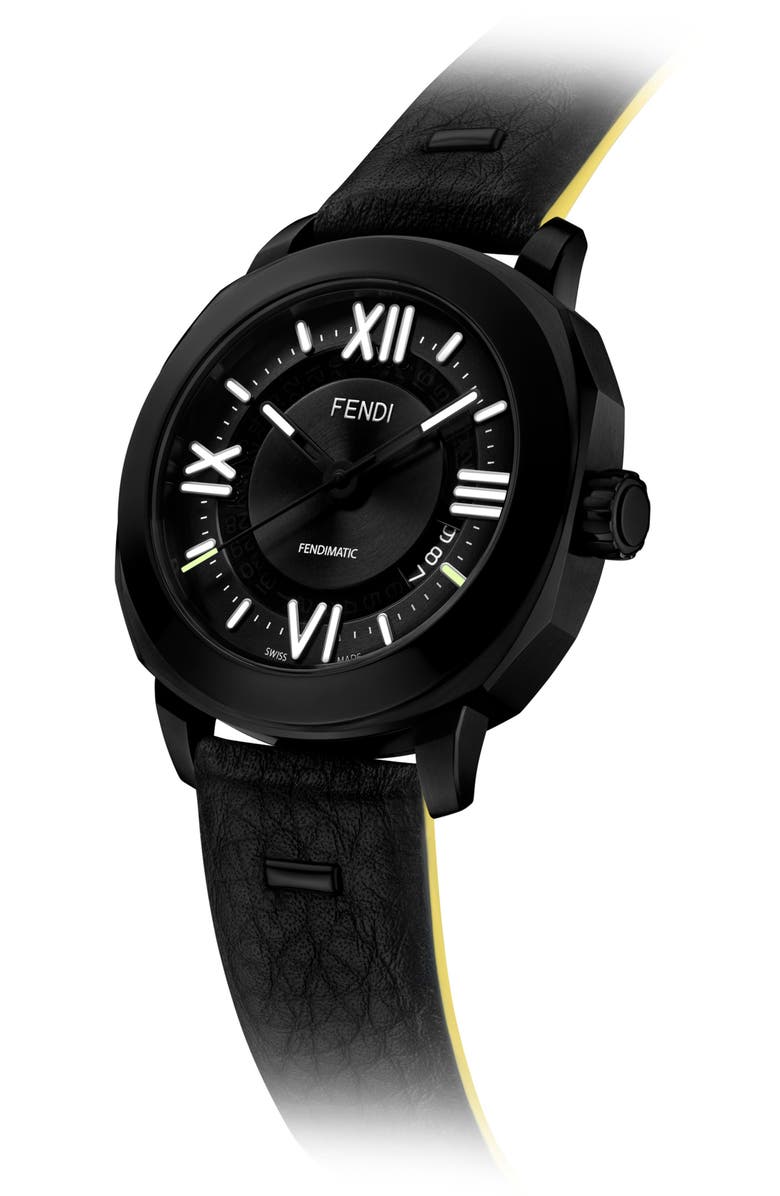Fendi Selleria Leather Strap Automatic Watch, 42mm, Alternate, color, 