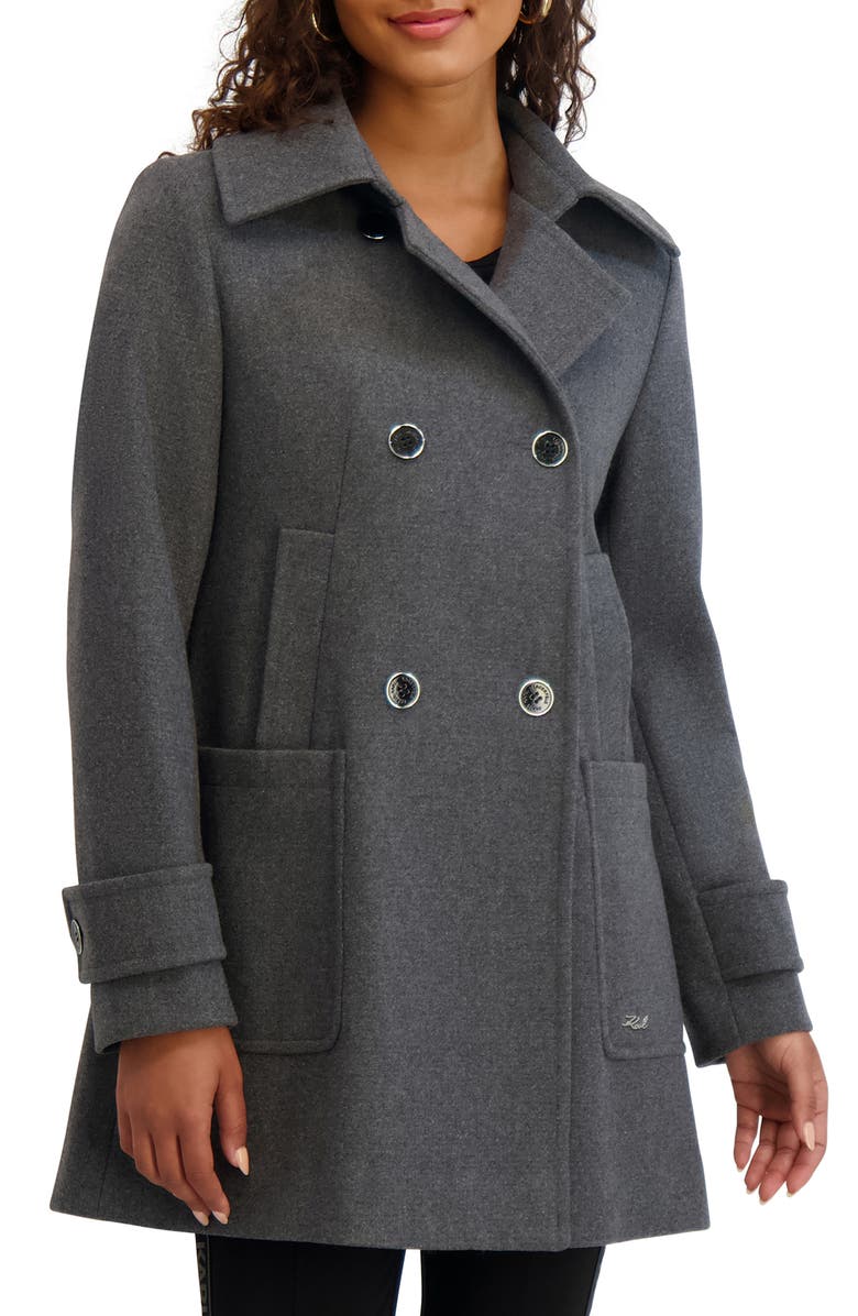 KARL LAGERFELD PARIS Four Pocket Wool Blend Swing Coat, Main, color, 