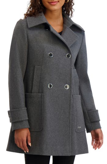 Karl Lagerfeld Paris Four Pocket Wool Blend Swing Coat In Gray
